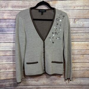 Escada Brown Cream Sweater Cardigan Size 34 Like New Condition